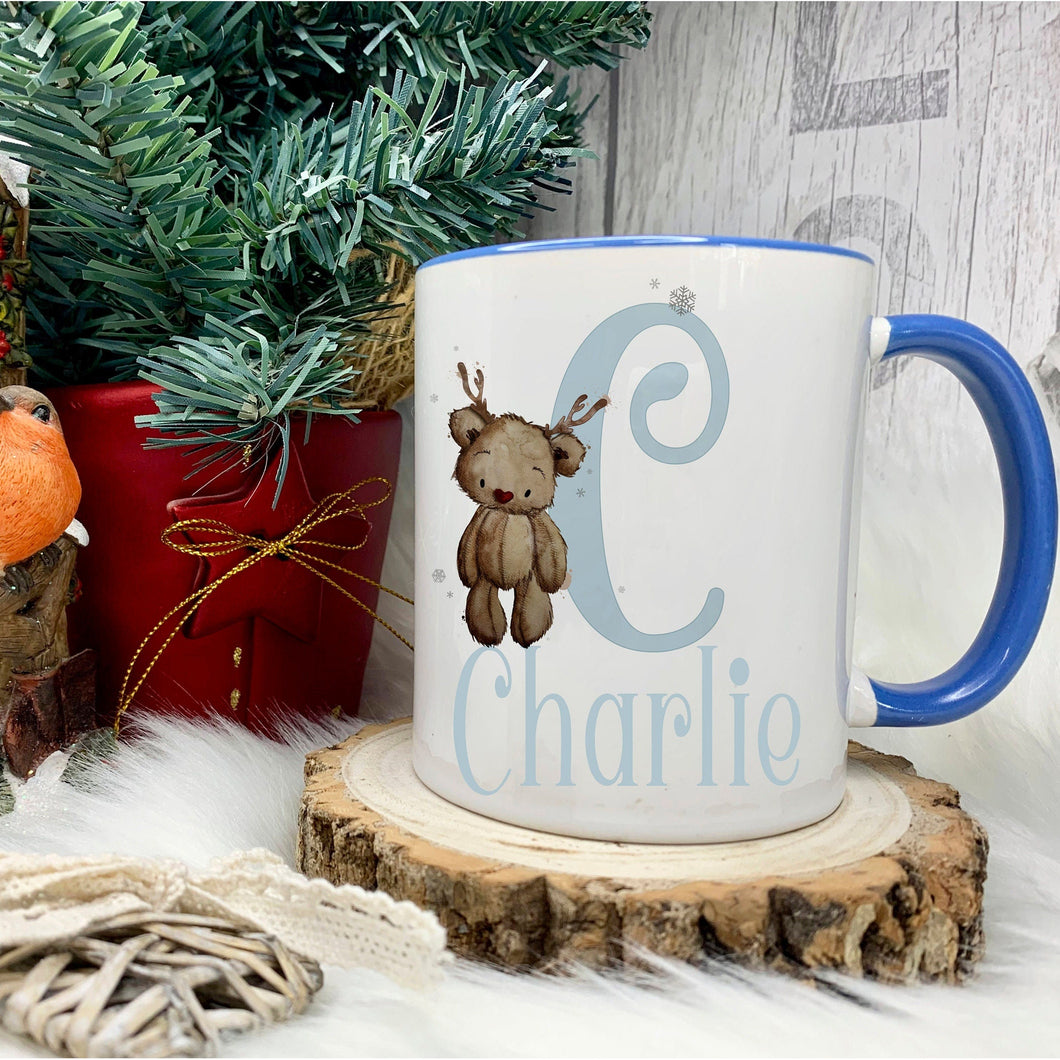 Personalised Christmas Mug, Blue Handle Christmas Mug, Hot Chocolate Christmas Mug