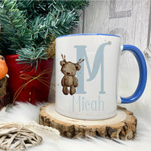 Load image into Gallery viewer, Personalised Christmas Mug, Blue Handle Christmas Mug, Hot Chocolate Christmas Mug
