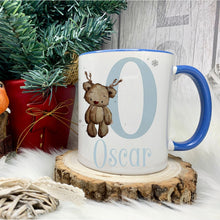 Load image into Gallery viewer, Personalised Christmas Mug, Blue Handle Christmas Mug, Hot Chocolate Christmas Mug
