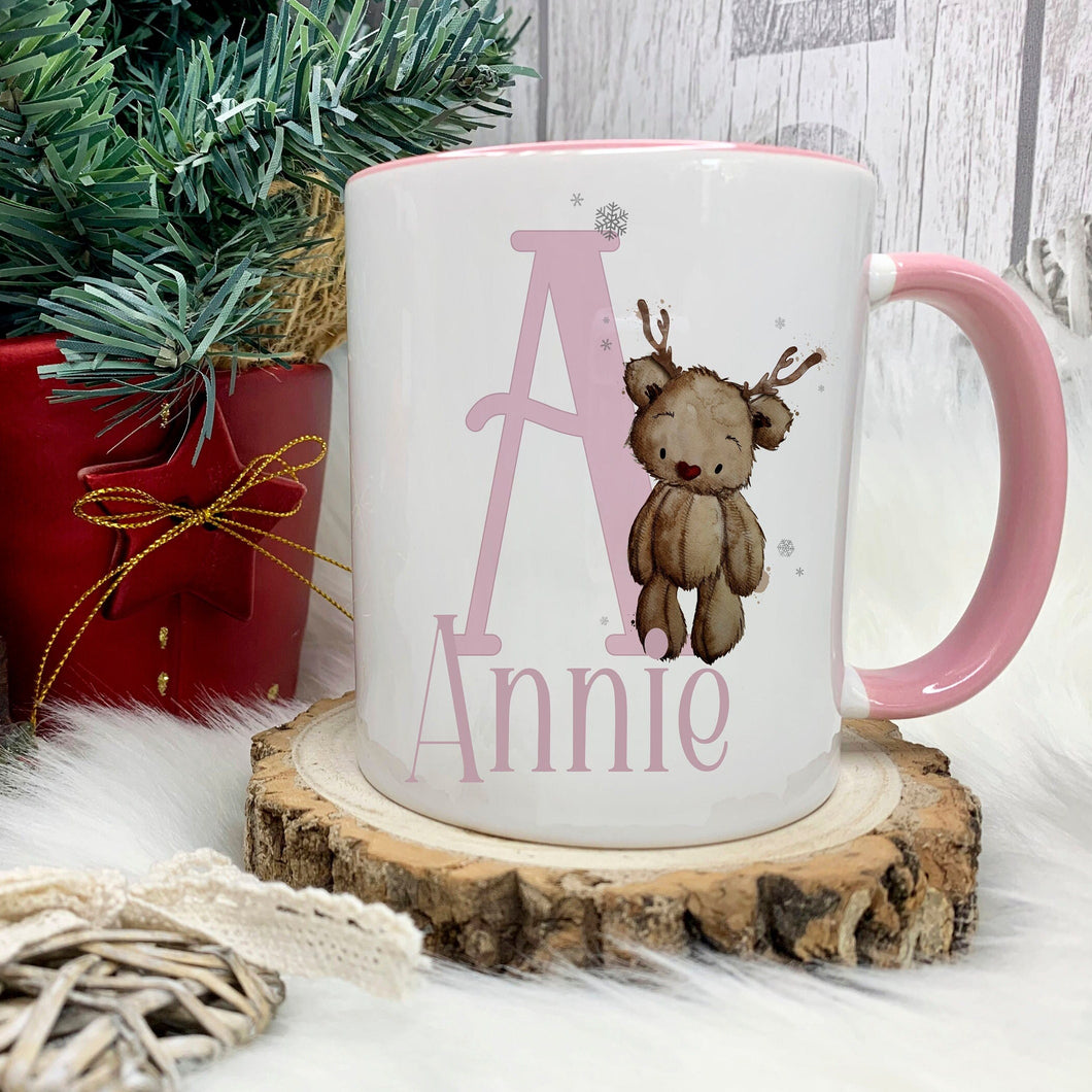 Personalised Christmas Mug, Pink Handled Christmas Mug, Christmas Hot Chocolate Mug