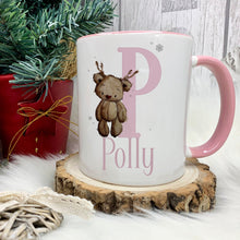 Load image into Gallery viewer, Personalised Christmas Mug, Pink Handled Christmas Mug, Christmas Hot Chocolate Mug
