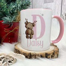 Load image into Gallery viewer, Personalised Christmas Mug, Pink Handled Christmas Mug, Christmas Hot Chocolate Mug
