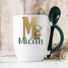 Load image into Gallery viewer, Green Handle Spoon Mug, Personalised Red Handle Spoon Mug, Hot Chocolate Mug with matching spoon
