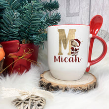 Load image into Gallery viewer, Red Handle Spoon Mug, Personalised Red Handle Spoon Mug, Hot Chocolate Mug with matching spoon
