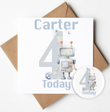 Load image into Gallery viewer, Personalised Robot Birthday Card &amp; Badge
