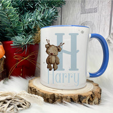 Load image into Gallery viewer, Personalised Christmas Mug, Blue Handle Christmas Mug, Hot Chocolate Christmas Mug
