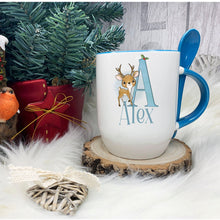 Load image into Gallery viewer, Blue Handle Spoon Mug, Personalised Red Handle Spoon Mug, Hot Chocolate Mug with matching spoon
