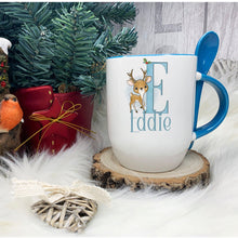 Load image into Gallery viewer, Blue Handle Spoon Mug, Personalised Red Handle Spoon Mug, Hot Chocolate Mug with matching spoon
