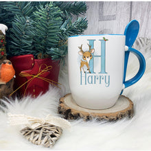 Load image into Gallery viewer, Blue Handle Spoon Mug, Personalised Red Handle Spoon Mug, Hot Chocolate Mug with matching spoon
