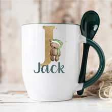 Load image into Gallery viewer, Green Handle Spoon Mug, Personalised Red Handle Spoon Mug, Hot Chocolate Mug with matching spoon
