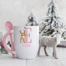 Load image into Gallery viewer, Pink Handle Spoon Mug, Personalised Pink Handle Spoon Mug, Hot Chocolate Mug with matching spoon
