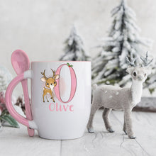 Load image into Gallery viewer, Pink Handle Spoon Mug, Personalised Pink Handle Spoon Mug, Hot Chocolate Mug with matching spoon
